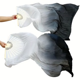 Resim 1 Adet Geleneksel Çin Dansı Yelpazesi - Siyah Beyaz Gradyan Suluboya Tasarımı, Yüksek Kaliteli Polyester Karışım & Bambu Çerçeve ile Tai Chi, Bale ve Kültürel Performanslar İçin Şık Sahne Aksesuarı 