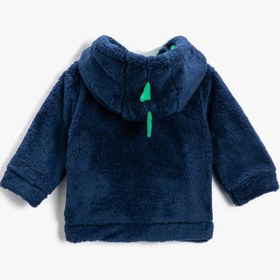 Resim Erkek Bebek Basic Peluş Hırka Fermuarlı Kapüşonlu 