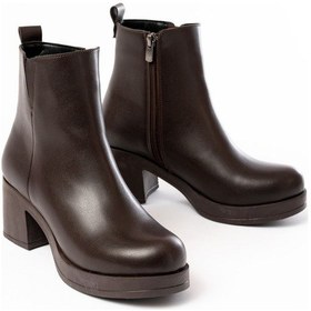 Resim 5109-3057 Kahverengi Lastikli Fermuarlı Kalın Topuklu Günlük Bot Kahve 