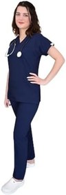 Resim Unisex Lacivert Soft Likra Takım, Hemşire Doktor Hastane Üniforma, XL Beden 