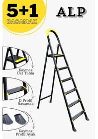 Resim Karen Alp Siyah 5+1 Metal Basamaklı Katlanabilir Merdiven 