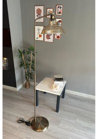 Resim Vishi Bal Rengi Vishi Cam Lambader Modern Dekoratif Metal Oturma Odası Çalışma Odası Zemin Lambası Natural 