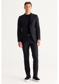 Resim AC&Co / Altınyıldız Classics Erkek K.lacı Slim Fit Dar Kesim Kırlangıç Yaka %100 Yün Çizgili Takım Elbise K.lacı 