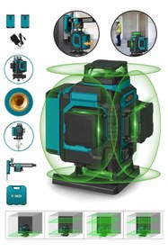 Resim BÖHRER Şarjlı Çift Akülü Profesyonel 4 Köşe 4×360 16 Satır Yeşil Çizgi Lazer Hizalama 