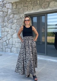 Resim Maxi Boy Kloş Etek Kahve - 38 / leopar 