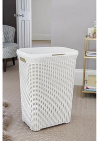 Resim Hasır Desenli Plastik Çamaşır Sepeti Beyaz 