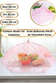 Resim Hane Dostu Yiyecek Koruyucu Katlanır Cibinlik Şemsiye Sineklik 53x53 cm (Piknik & Balkon İçin) 