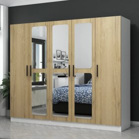Resim Evim Kale 5 Kapaklı Aynalı 2Ç Dolap - Pera Ceviz 