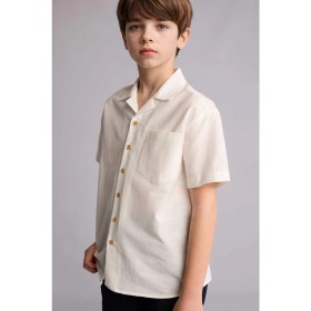Resim DeFacto Regular Fit Apaş Yaka Poplin Kısa Kollu Gömlek Erkek Çocuk H5738A826HS 
