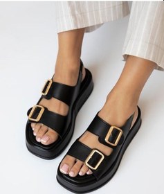 Resim Dolgu Topuklu Çift Bantlı Tokalı Kadın Sandalet Siyah 