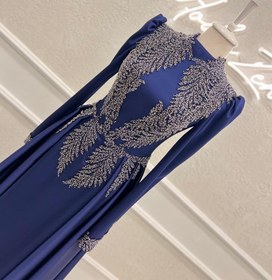 Resim Couture Simone Plisesiz Tesettür Abiye - Lacivert / 48 