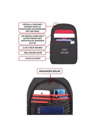 Resim Dada 03 Usb Aparatlı Siyah Laptop Sırt Çantası 15,6 İnç Geniş İç Hacim Darbe Emici Koruma 