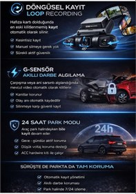 Resim X19 Premium 4 Lens Araç İçi Kamera Wifi Gps 4k Ultra Hd Ön Arka İç Kamera Gece Görüşü Park Modu Dvr 