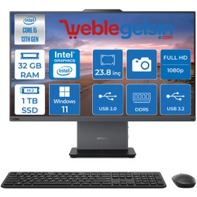 Resim Lenovo Thinkcentre Neo 24 50A Gen5 Intel Core I5 13420H 32GB Ddr5 1tb SSD Windows 11 Home Intel® UHD Graphics 23.8" Fhd All In One Bilgisayar 12SC000 