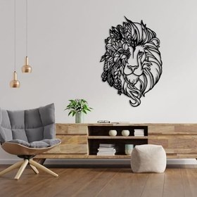 Resim ROMIA Modern Aslan Duvar Sanatı, Metal Duvar Dekoru, Siyah Çiçek Tasarımı, Büyük Oturma Odası Dekoratif Heykel (14"x9"/35x24) 