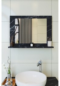 Resim Makbulce Yakut Raflı Dresuar Banyo Aynası 60 x 45 Mermer Beyaz - Siyah 