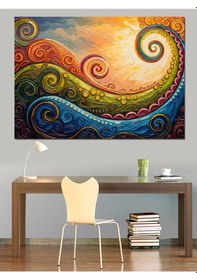 Resim Ahşap Tablo Renkli Girdaplar Ve Soyut Manzara 