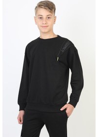 Resim Fermuarlı Respect Baskılı Siyah Erkek Çocuk Sweatshirt-90812 Siyah 