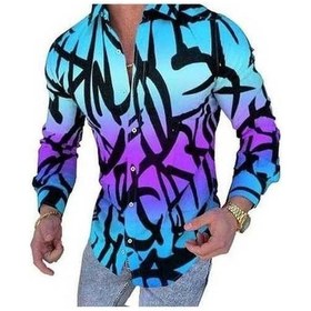 Resim Yingfu Mor Günlük Çizgili Baskılı Kontrast Erkek Uzun Kollu Gömlek Xl Mor Mor 