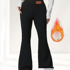 Resim Kadın Yüksek Bel Kadife Paça Pantolon - Soğuk Hava İçin Ultra-Yumuşak, Kalça Kontrolü, Kalın Yalıtım Pantolon, Siyah, Rahat Sıcak Pantolon, Günlük Giyim, Konforlu Uygun 