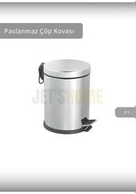 Resim Jet's Home Pedallı Banyo Çöp Kovası Paslanmaz 8 Lt Mutfak Çöp Kutusu Gri Gri 