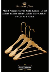 Resim Elbise Askısı Business Class 48 Cm Gold İtalyan Kanca Masif Ahşap Palto Ceket Askısı 3 Adet Diğer 