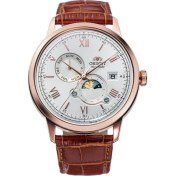 Resim Orient Kurmalı Otomatik Deri Kahverengi Beyaz Kadran Sun&moon 42 mm Erkek Kol Saati 