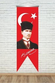 Resim ZC Bayrak Kemal Atatürk Imzali Türk Bayrağı Saten Kırlangıç Flama 
