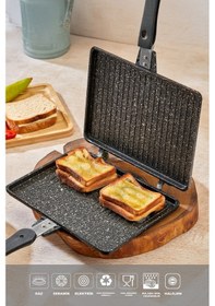 Resim Polochef Döküm Granit Ocak Üstü El Tost Makinası Siyah 