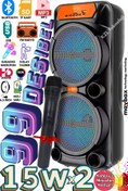 Resim LEERFEI Taşınabilir Bluetooh FM USB TF Kart Destekli RGB Led Işıklı Kablosuz Mikrofonlu Parti Hoparlörü 