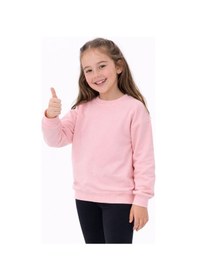 Resim Kız Çocuk Basic Düz Pudra Renk Fırçalı %100 Pamuk Sweatshirt Pudra 