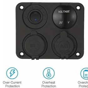 Resim Xuweiwei Mavi 4'lı 12v Priz, Led Voltmetre, Çift Usb Şarj, Rv Araç Tekne İçin 