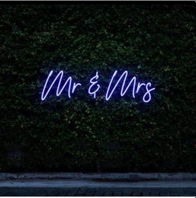 Resim Mr & Mrs Yazılı Neon Tabela Mavi 