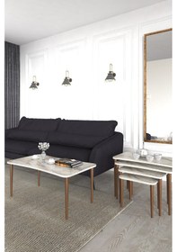 Resim Aleyna 5li Orta Sehpa ve Zigon Sehpa Ahşap Ayaklı – Beyaz Mermer 