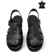 Resim Hakiki Deri Ortopedik Erkek Sandalet Siyah-22 