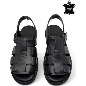 Resim Hakiki Deri Ortopedik Erkek Sandalet Siyah-22 