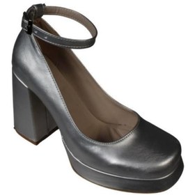 Resim Yaz Kış Ayakkabı YAZKIŞ Kadın Gümüş 10cm Kalın Topuk 2cm Platform Topuk Bilekten Bağlamalı Plarform Topuk Ayakkabı 