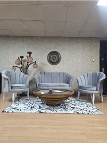 Resim Zafir İstiridye Takım Beyaz Boyalı Telli Ayak Çay Seti Koltuk Takımı Gri 