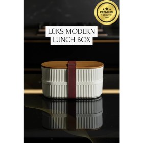Resim Bambu Kahvaltılık Saklama Kabı Iki Bölmeli Büyük Lunch Box 