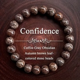 Resim Doğal Obsidyen Bileklik - Erkek ve Kadınlar için Gerçek Volkanik Taş Boncuklar, Bohem Meditasyon Takısı, Aralık Doğum Taşı Hediyesi, Kahverengi/Siyah/Gri/Bej/Kahve Taşı, Günlük Kullanım ve Yıl Boyu Özgüven için Pozitif Aksesuar 