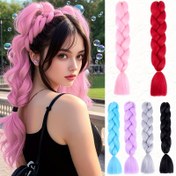 Resim Kadınların Yüksek Sıcaklıkta Sentetik Gökkuşağı Braids - Isıya Dayanıklı, Önceden Döngülenen DIY Crochet Saç Uzatmaları, Cesur Festival Stilleri İçin, Canlı Pink, Mavi, Mor, Siyah ve Beyaz, Festival Saç Aksesuarı | Canlı Saç Rengi | Dayanıklı Saç Uzatması 