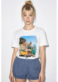 Resim Shade Kadın Pamuk Italy Temalı Baskılı Tasarım T-shirt 1008 60282054 - Beyaz L 