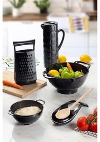 Resim Depa Akrilik Siyah 5 Parça Sürahi & Rende & Süzgeç & Mini Süzgeç & Kaşıklık & Mutfak Çeyiz Seti 