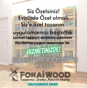 Resim Fokai Wood Tudo - Açık Ahşap Giyisi Odası Raf Sistemi 