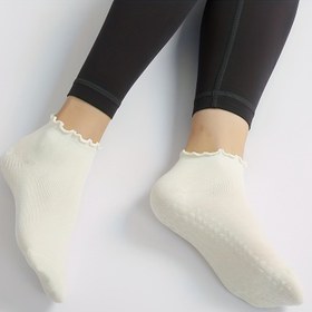 Resim Çift Kadın Yoga Çorapları - Kaymaz, Nefes Alabilen Kumaş ve Kabartmalı Manşetli, Beyaz & Siyah Tasarım Pilates, Fitness ve Günlük Kullanım için, Yoga Aksesuarları 