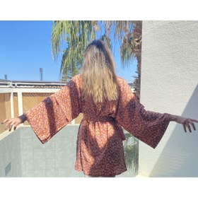 Resim KYLEEN Krizantem Model Turuncu Çiçekli Kimono 