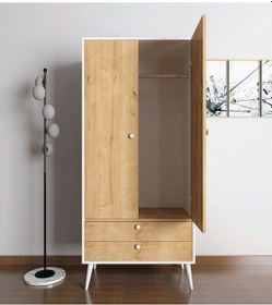Resim Floradesign Riva Elbise Dolabı / Iki Kapaklı Çekmeceli Dolap / Gardırop Beyaz/meşe 