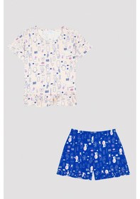 Resim Penti Kız Çocuk Şirin Vazo Desenli Pijama Takımı Açık Lacivert 