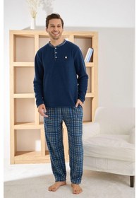 Resim Pijamoni Erkek Düğme Yaka Kışlık Polar Pijama Takımı 6100/5,5 - 1 Adet Lacivert 