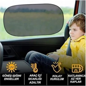 Resim Araç Arka Yan Cam Güneşlik Vantuzlu Oto Perde Seti Araç Perdesi (2 Adet) 